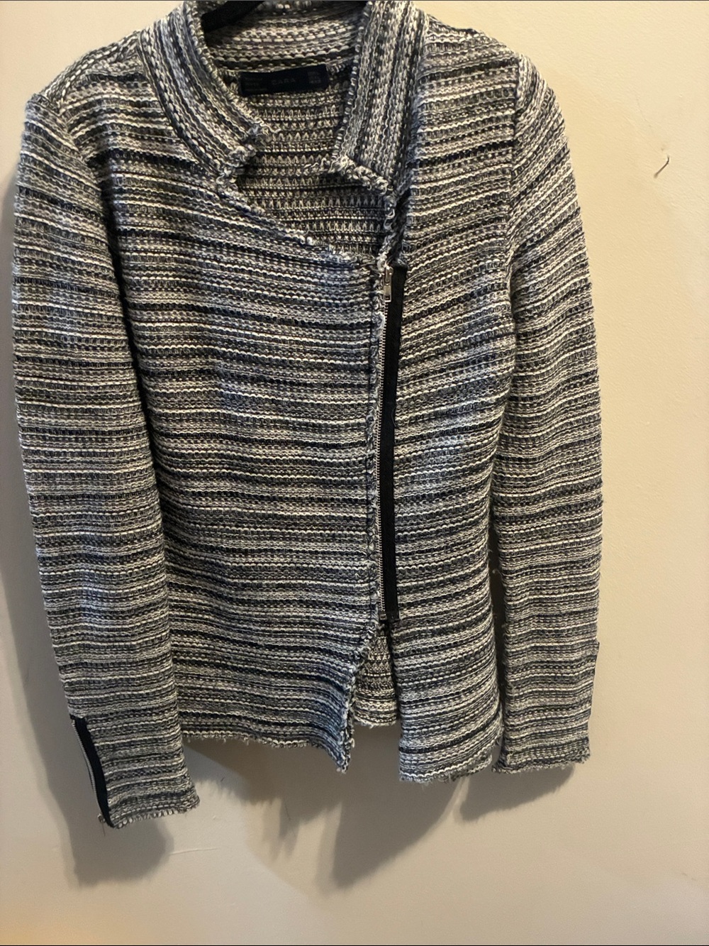 Fall Jacket designer Zara !Black & White Striped Knit Zipup
